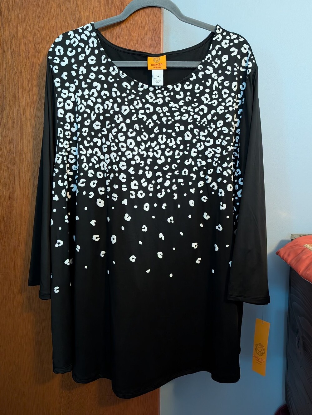 Ruby Rd NWT Black & White Animal Print Long Sleeve Tunic Women's Size 3X